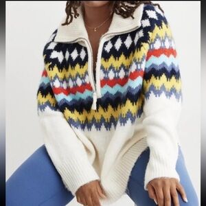 AERIE Fair Isle Cozy Soft Thick 1/4 Zip Chunky Nordic Sweater Women's Small